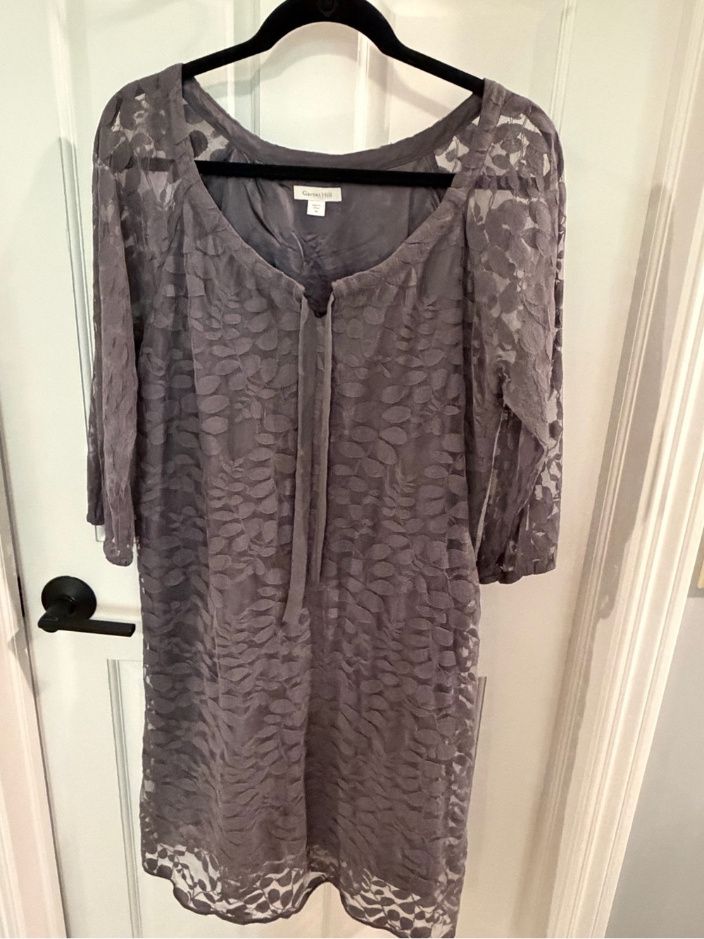 Garnet Hill Charcoal Lace-Trim Blouse